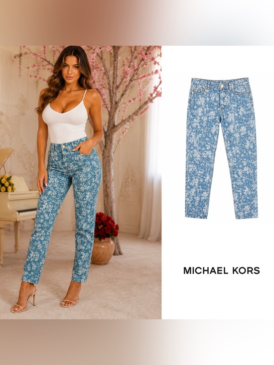 Michael Kors Denim - MICHAEL KORS Light Blue Floral High-Rise Jeans